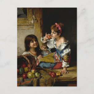 Two Girls with Apples and Pears, Alexei Harlamoff Postcard