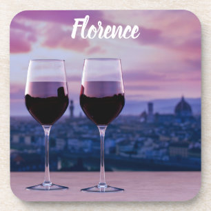 Two glasses of red wine on Florence skyline Coaster