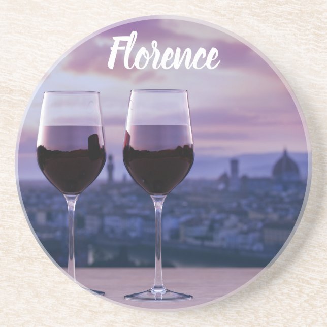 Two glasses of red wine on Florence skyline Coaster (Front)