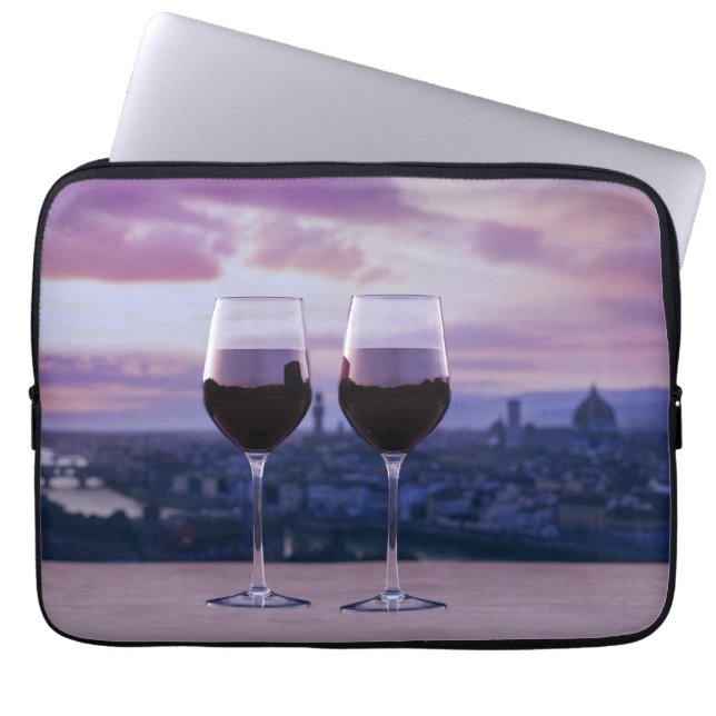 Two glasses of red wine on Florence skyline Laptop Sleeve (Front)