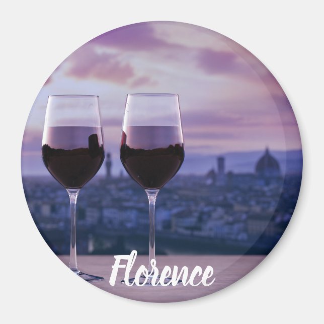 Two glasses of red wine on Florence skyline Magnet (Front)