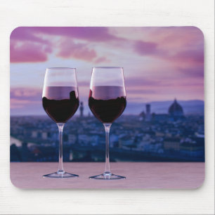 Two glasses of red wine on Florence skyline Mouse Mat