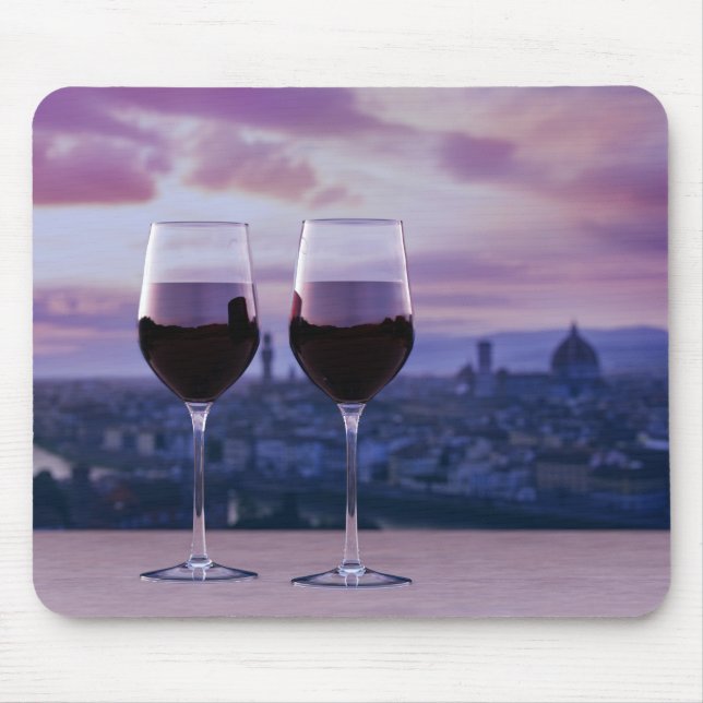 Two glasses of red wine on Florence skyline Mouse Mat (Front)