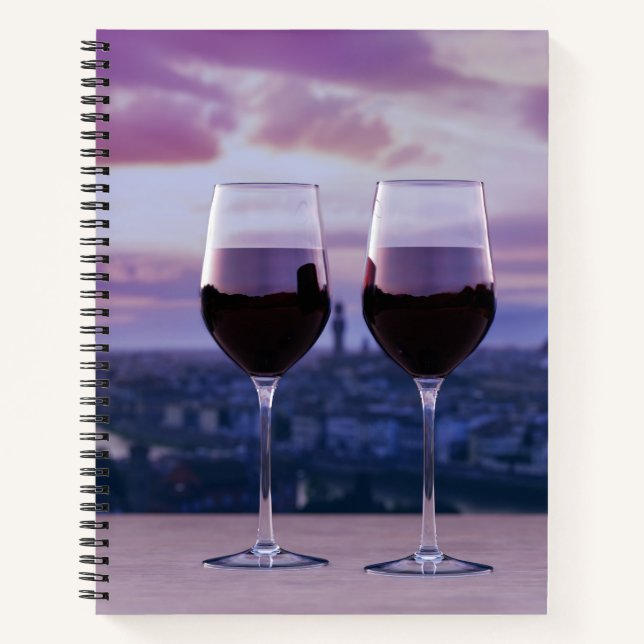 Two glasses of red wine on Florence skyline Notebook (Front)