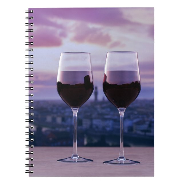 Two glasses of red wine on Florence skyline Notebook (Front)
