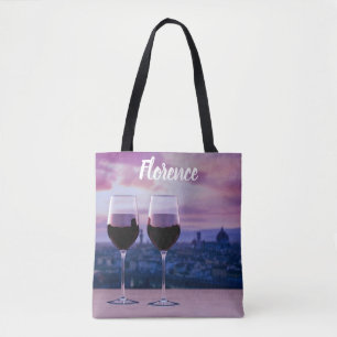 Two glasses of red wine on Florence skyline Tote Bag