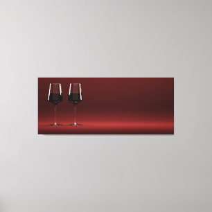 Two glasses of red wine on red background canvas print
