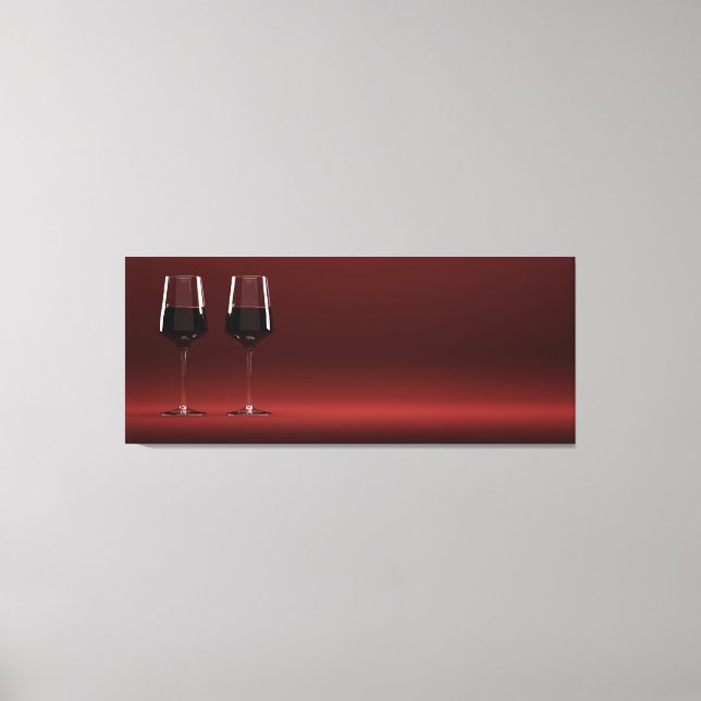 Two glasses of red wine on red background canvas print (Front)