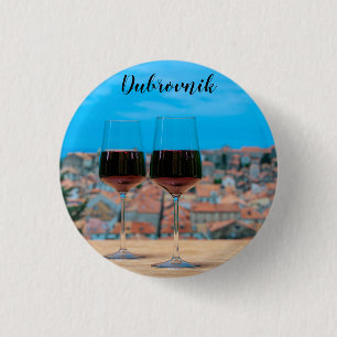 Two glasses of red wine with view of Dubrovnik 3 Cm Round Badge