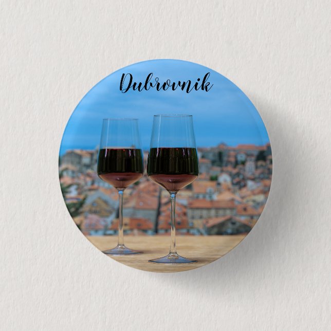 Two glasses of red wine with view of Dubrovnik 3 Cm Round Badge (Front)