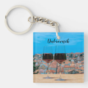 Two glasses of red wine with view of Dubrovnik Key Ring