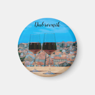 Two glasses of red wine with view of Dubrovnik Magnet
