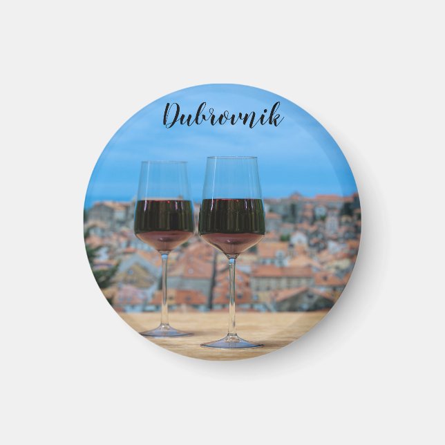 Two glasses of red wine with view of Dubrovnik Magnet (Front)