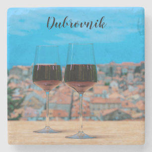 Two glasses of red wine with view of Dubrovnik Stone Coaster
