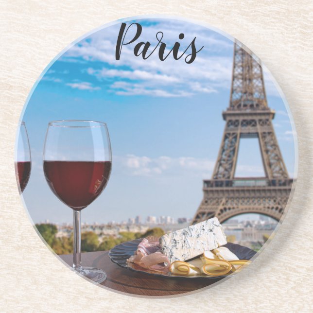 Two glasses of wine in cafe in Paris Coaster (Front)