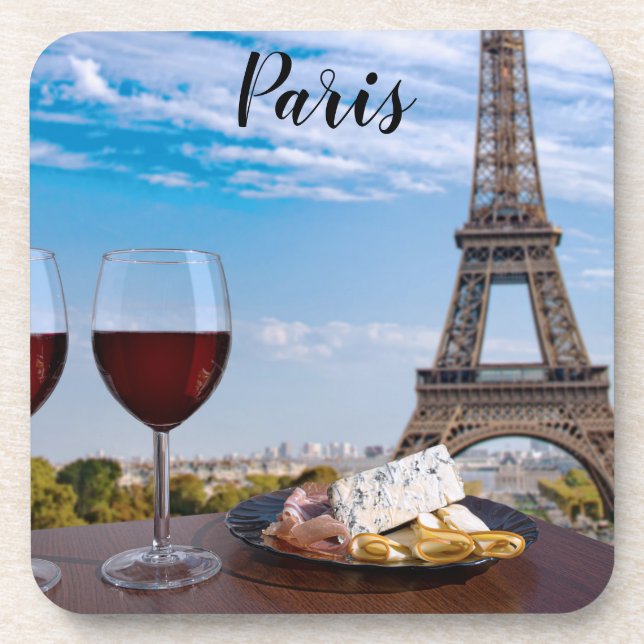 Two glasses of wine in cafe in Paris Coaster (Front)