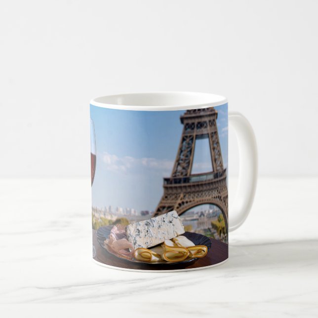 Two glasses of wine in cafe in Paris Coffee Mug (Front Right)