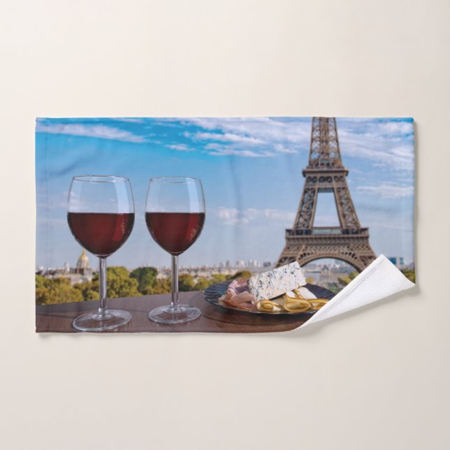 Two glasses of wine in cafe in Paris Hand Towel (Hand Towel)