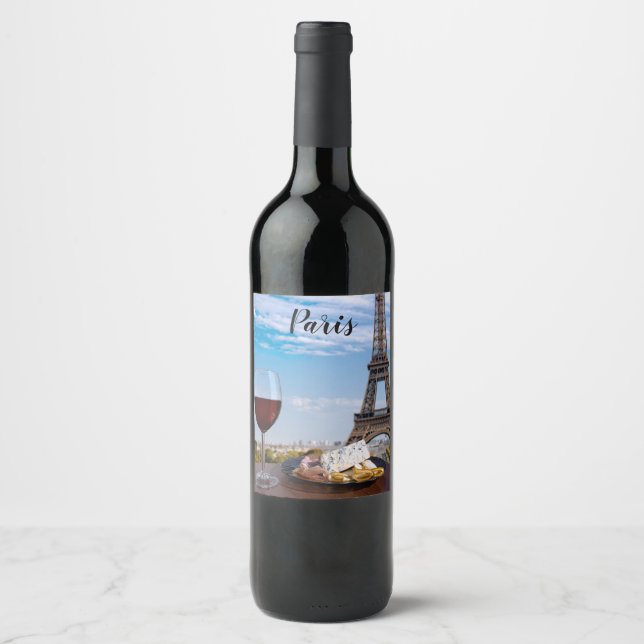 Two glasses of wine in cafe in Paris Label (Front)
