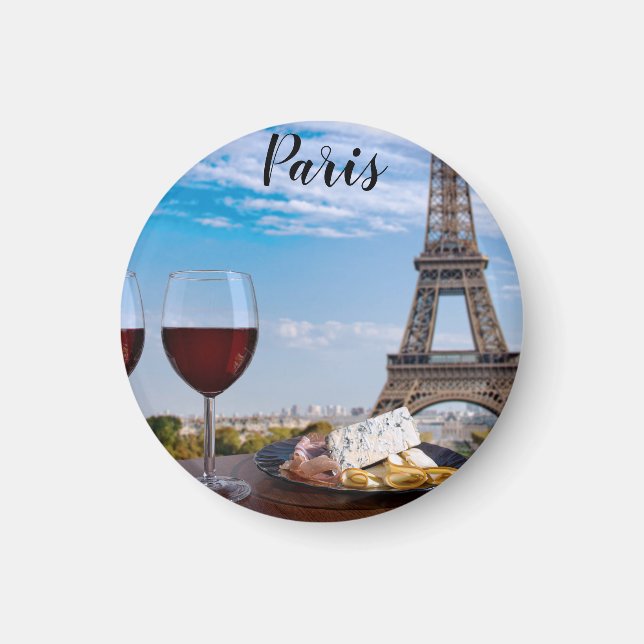 Two glasses of wine in cafe in Paris Magnet (Front)