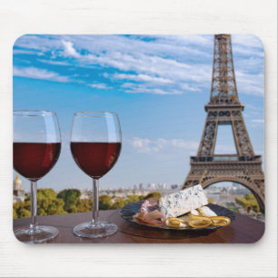 Two glasses of wine in cafe in Paris Mouse Mat