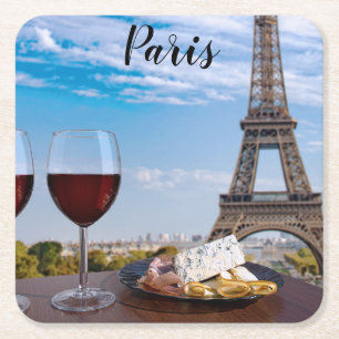 Two glasses of wine in cafe in Paris Square Paper Coaster