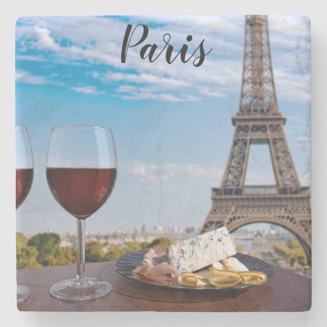 Two glasses of wine in cafe in Paris Stone Coaster (Front)