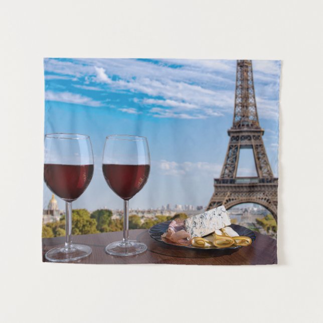 Two glasses of wine in cafe in Paris Tapestry (Front (Horizontal))