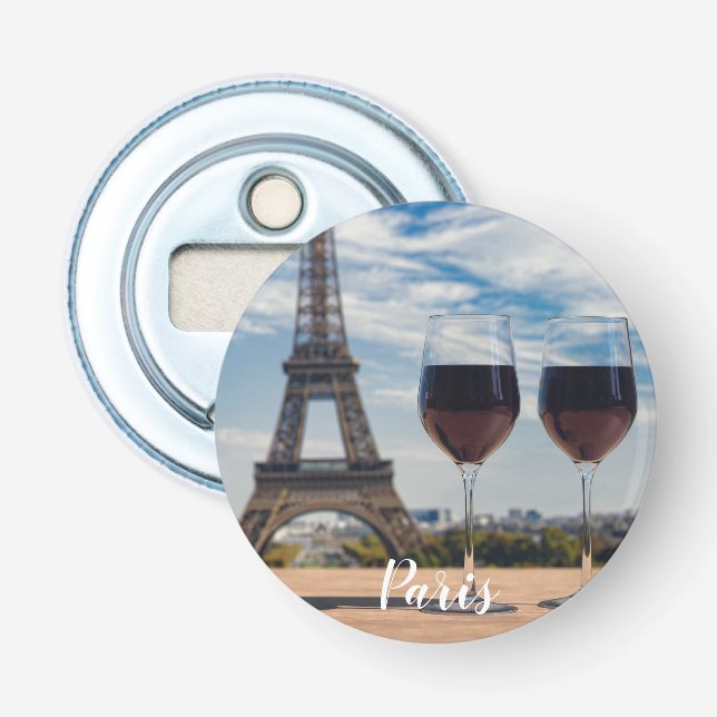 Two glasses of wine with Eiffel tower Bottle Opener (Front)