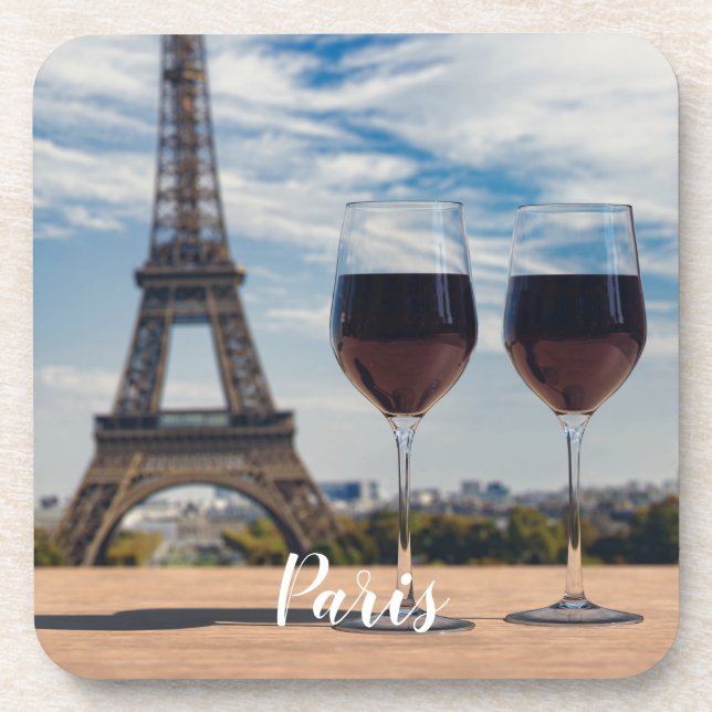 Two glasses of wine with Eiffel tower Coaster (Front)