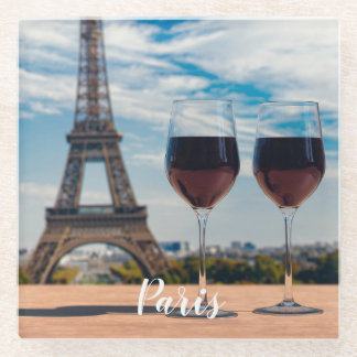 Two glasses of wine with Eiffel tower Glass Coaster