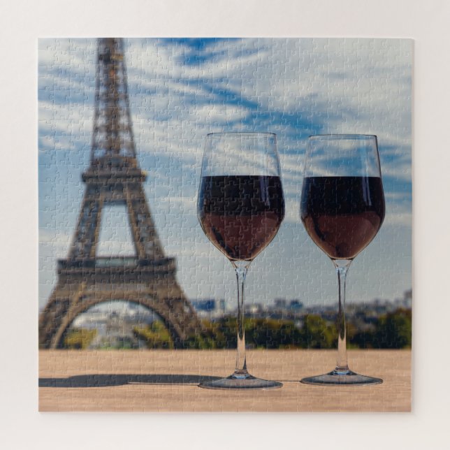 Two glasses of wine with Eiffel tower Jigsaw Puzzle (Vertical)