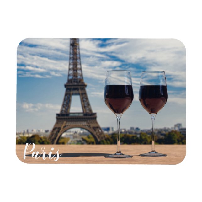 Two glasses of wine with Eiffel tower Magnet (Horizontal)