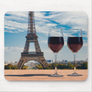 Two glasses of wine with Eiffel tower Mouse Mat