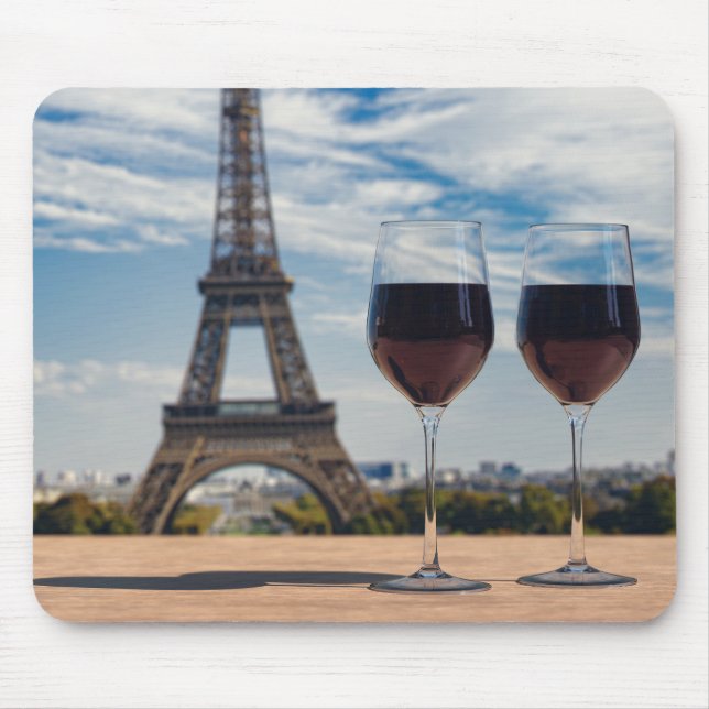 Two glasses of wine with Eiffel tower Mouse Mat (Front)