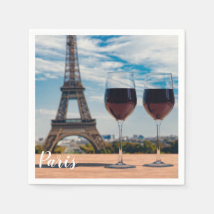 Two glasses of wine with Eiffel tower Napkin
