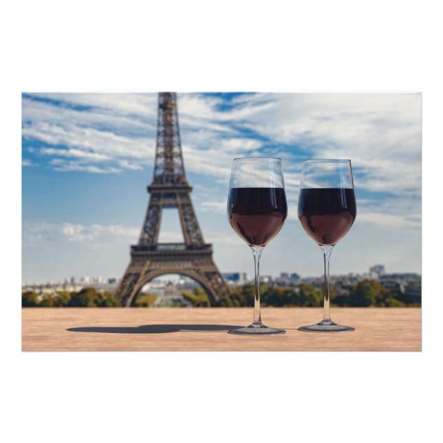 Two glasses of wine with Eiffel tower Photo Print (Front)