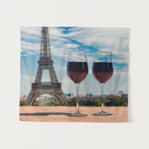 Two glasses of wine with Eiffel tower Tapestry