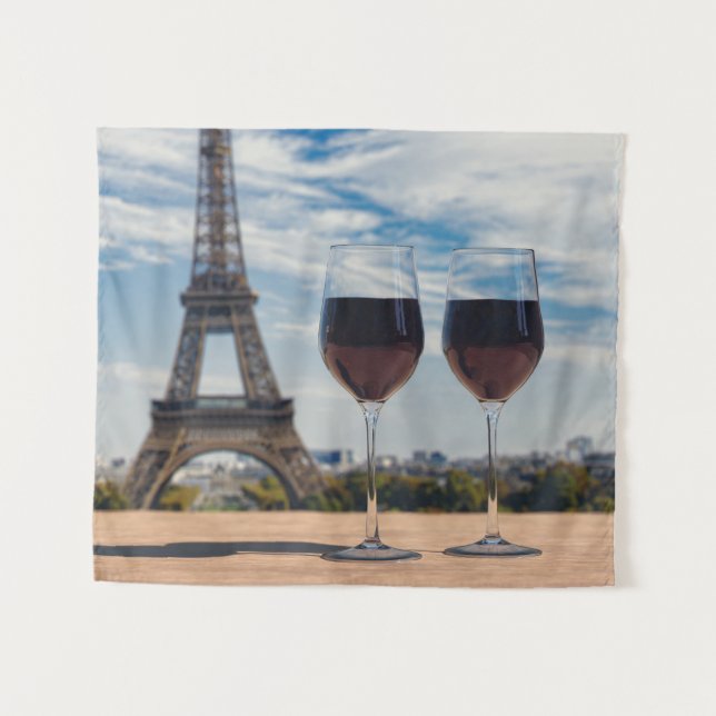 Two glasses of wine with Eiffel tower Tapestry (Front (Horizontal))