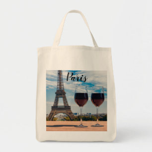 Two glasses of wine with Eiffel tower Tote Bag
