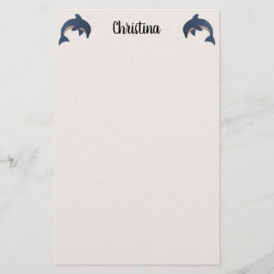 Two Glittery Jumping Blue Dolphins Textured White Stationery
