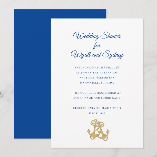 Two Gold Anchors Nautical Shower Invitation (Front/Back)