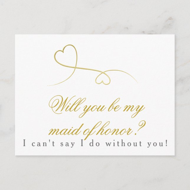 Two Gold Hearts | Be my Maid of Honour Wedding Invitation Postcard (Front)