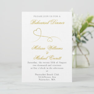 Two Gold Hearts   Elegant Minimal Rehearsel Dinner Invitation