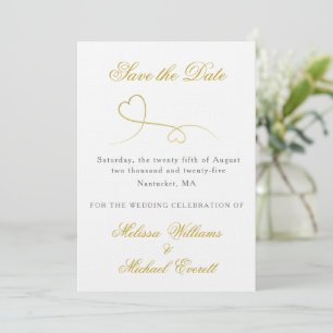 Two Gold Hearts Elegant Minimal Save the Date Invitation