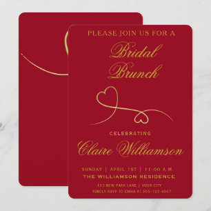 Two Gold Hearts   Red Bridal Brunch Invitation