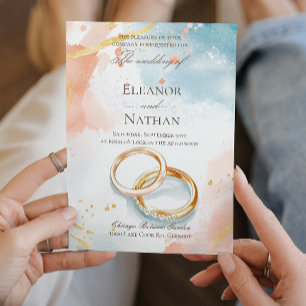 Two gold wedding rings I sophisticated Invitation