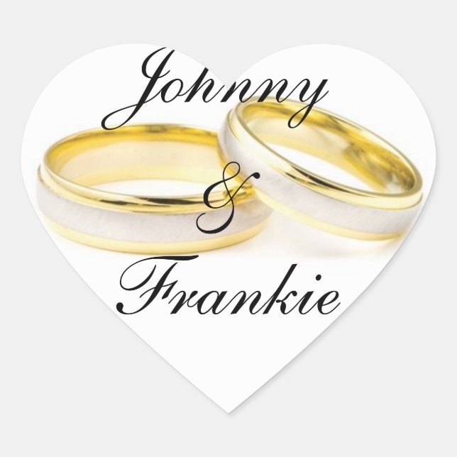 Two Gold Wedding Rings Personalised Wedding Heart Sticker (Front)