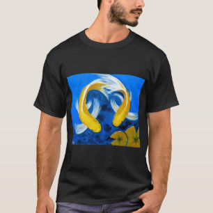 Two Golden Koi Fish in Blue Water Lily Pond Painti T-Shirt