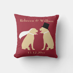 Two Golden Labradors Personalised Wedding Cushion